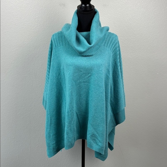 J. McLaughlin Cashmere Poncho SweaterTurquoise Cowlneck Turtleneck Cape S